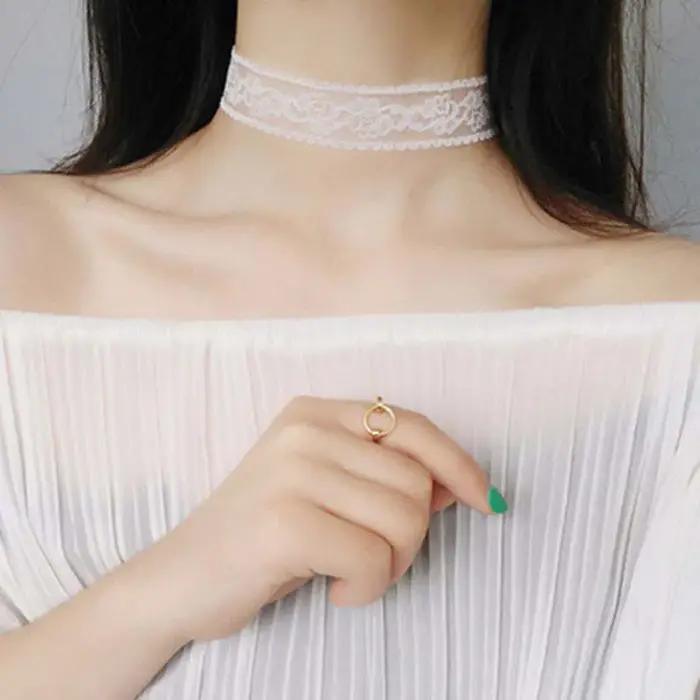 Punk Sexy dentelle fleur collier pour femmes filles Vintage noir blanc