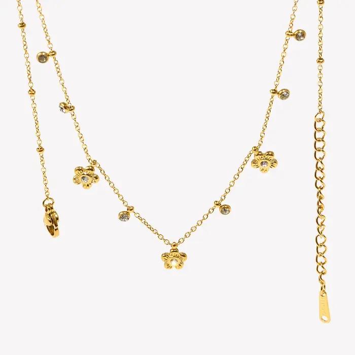E.B.belle Mini collier pendentif fleur en Zircon plaqué or 18 carats en acier inoxydable hypoallergénique bijoux pour femmes