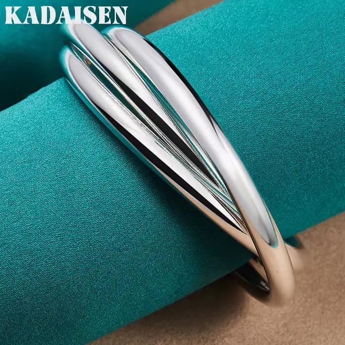 Bracelet à trois anneaux lisses en argent Sterling 925 pour femmes, bijoux de mode pour mariage et fiançailles