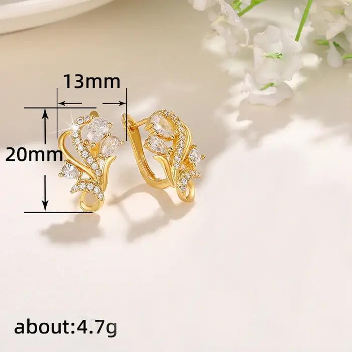 Boucles d'Oreilles Huitan en Forme de U Or Scintillant Fleurs Geometrique Luxe Mariage Zircone Cubique Nouveaux Bijoux Tendance Femme Occasions Spéciales