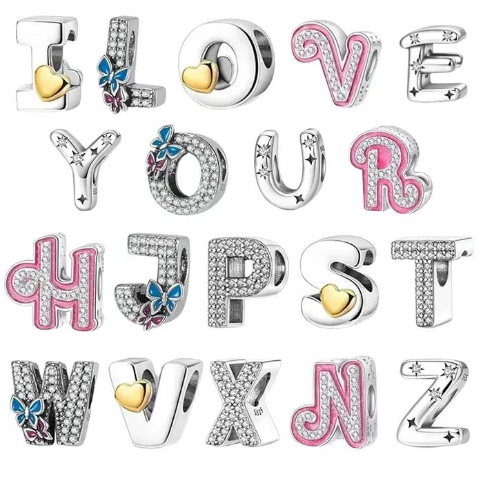 Breloques en Argent 925 Lettres Alphabet Dates Chiffres Perles Acier Doré Cadeau Bijoux Personnalisés Occasions Spéciales