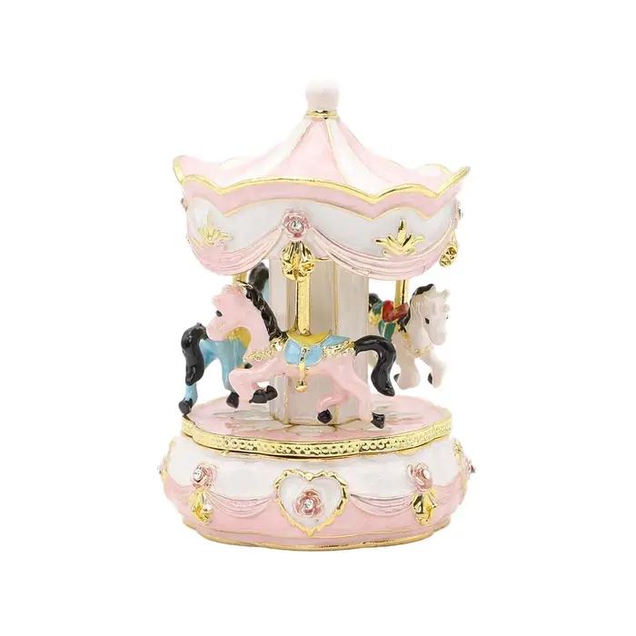 Boîte à bijoux carrousel rose élégante pour rangement et présentation de bijoux haut de gamme cadeau occasion spéciale princesses modernes