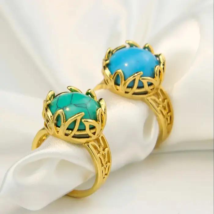 Bague A-YONG AYONG plaquée or 18 carats avec pierre turquois pour femmes, bague de cocktail vintage, bijou de soirée pour mariages arabes et occasions spéciales