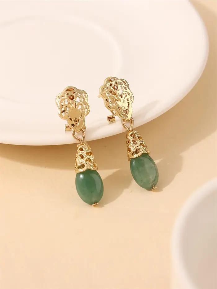 Boucles d'oreilles en pierre naturelle pour femmes algériennes style rétro français pour mariage et cérémonies