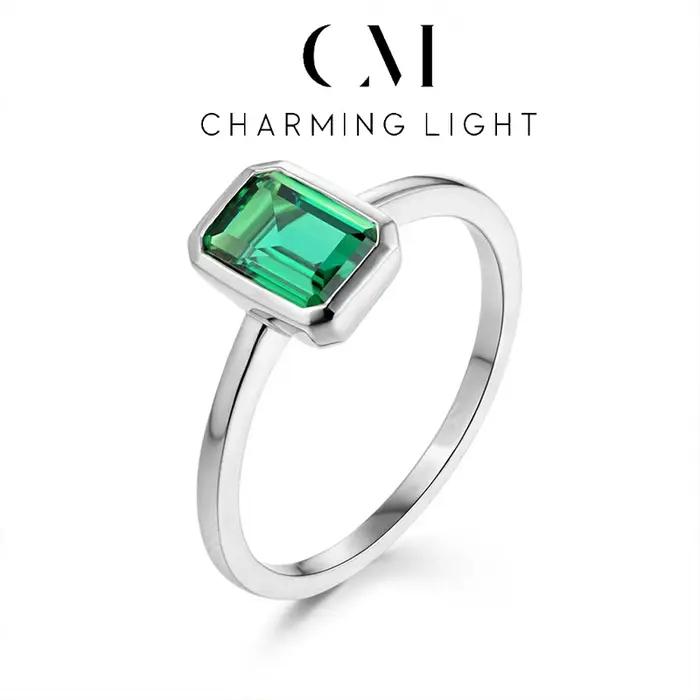 Charmant Original nouveaux anneaux émeraude 100% 925 en argent Sterling pour unisexe mariage fiançailles marque bague bijoux fins en gros
