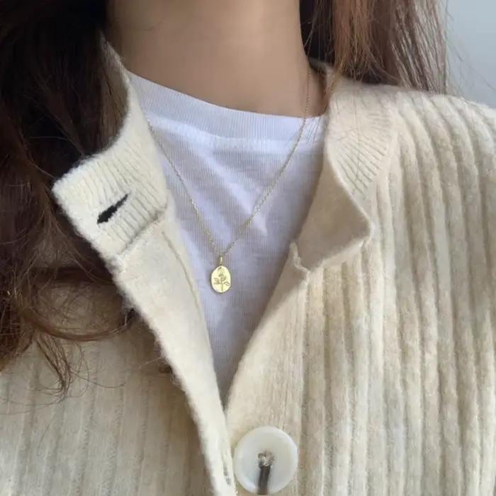 ANENJERY – collier ovale en forme de fleur de Rose pour femmes