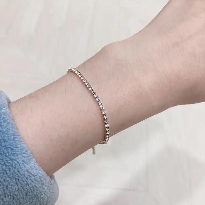 Bracelet de tennis glacé 2mm pour femmes en acier inoxydable et zircone cubique style hiphop rock cadeau d'occasion spéciale mariage anniversaire
