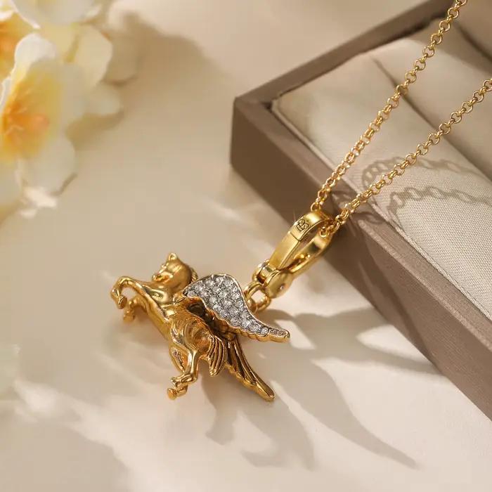 Mode luxe Faux Zircon ailes doré Pegasus pendentif collier pour les femmes Cool petite fête bijoux sac pendentif cadeaux d'halloween