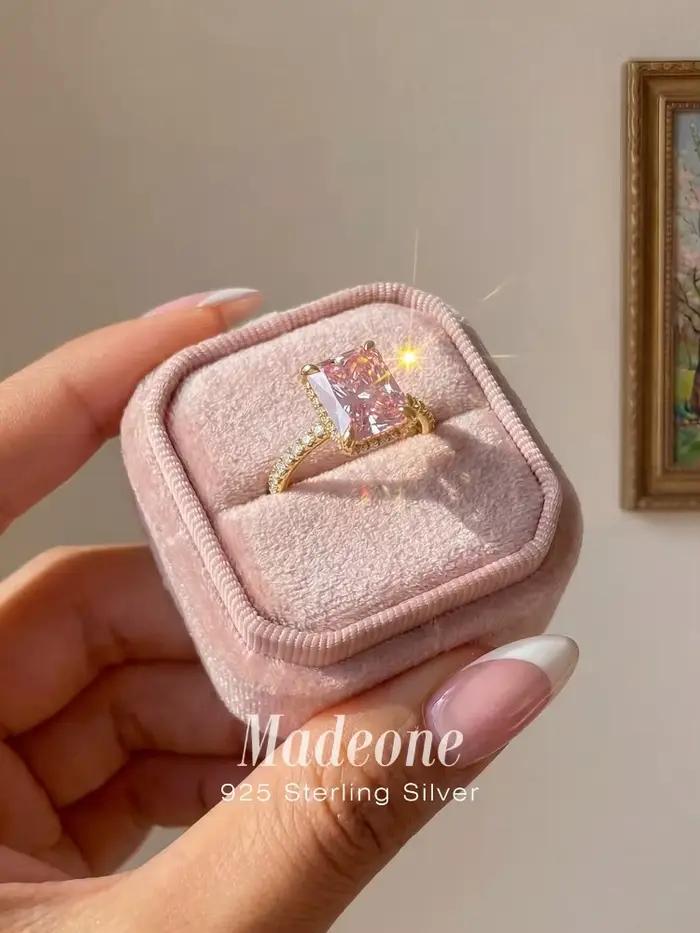 Bague carrée unique et brillante en argent sterling 925 avec zircon pour femme