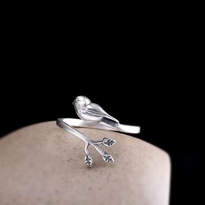 Buyee 925 en argent Sterling mignon oiseau anneau réglable animaux bijoux pour femmes Vintage Animal