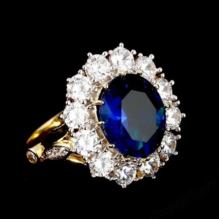 Bague ovale de luxe en Zircon bleu pour femmes