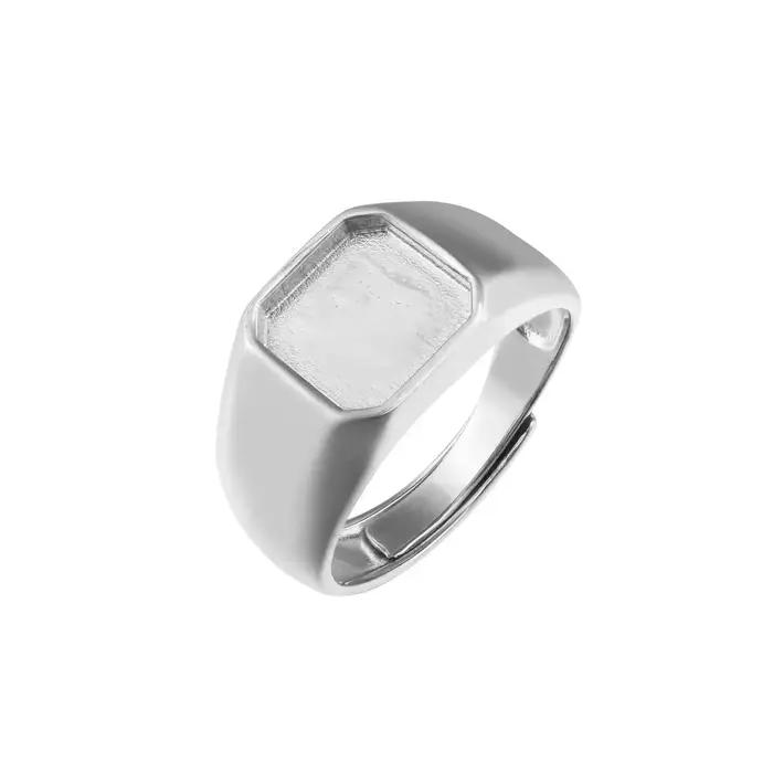Bague ajustable pour homme en argent sterling 925 avec résine de lait maternel et monture carrée de 9 mm