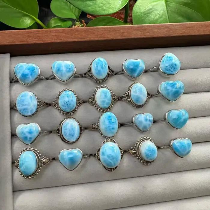 Bague en argent 925 sertie de Larimar naturelle pierre précieuse de guérison bijou unique pour homme femme occasions spéciales