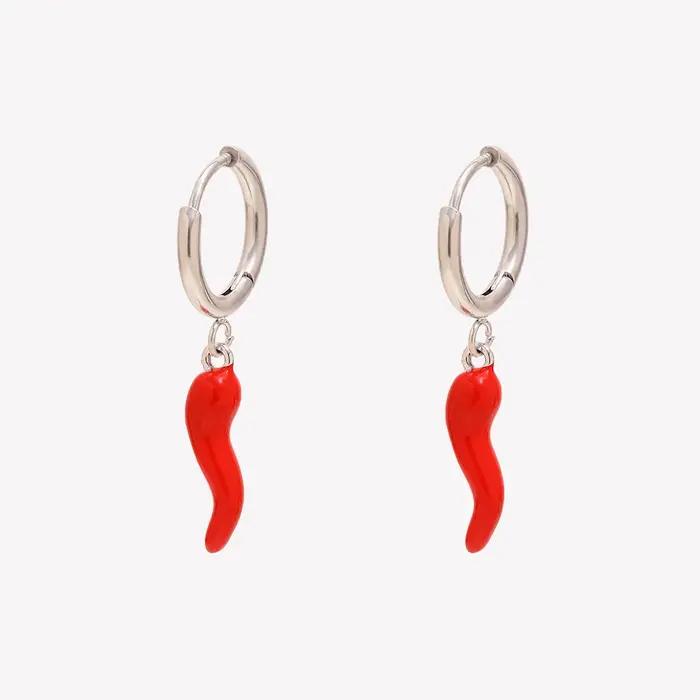 E.B.belle Boucles d'oreilles pendantes en forme de piment rouge pour femmes