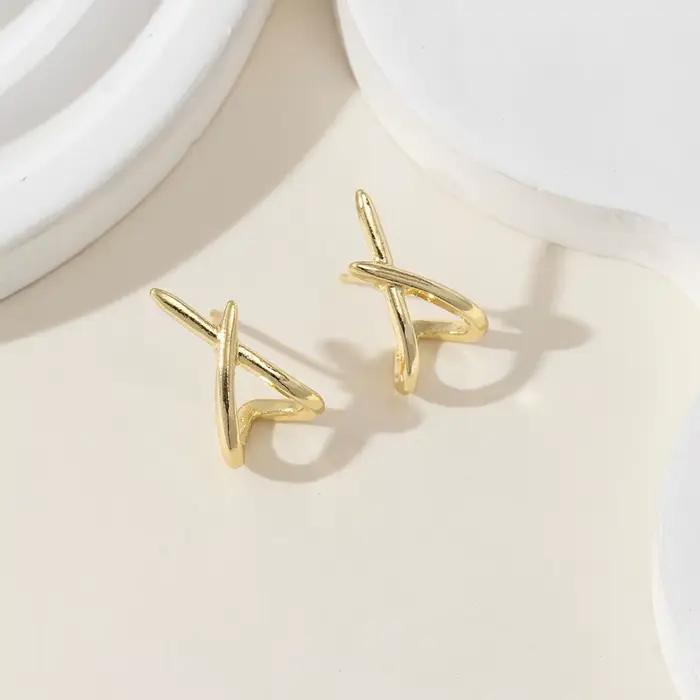 Boucles d'oreilles géométriques simples à intersection, élégantes, délicates et polyvalentes pour femmes et jeunes filles, idéales pour les fêtes, mariages, bijoux cadeaux