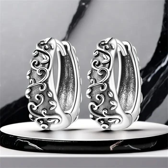 Boucles d'oreilles rétro vigne en argent sterling avec zirconium blanc, bijou élégant pour femmes, parfait pour les soirées et les occasions spéciales
