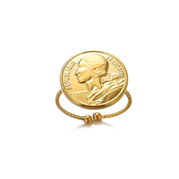 Bague pièce de monnaie en acier inoxydable pour femme, bague de géométrie elliptique, surface large,