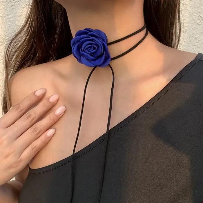 Collier Fleurs Rose Ras Du Cou Femme Bohème Élégant Pour Soirées Mariages Occasions Spéciales