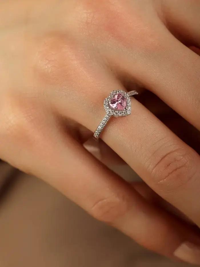 Magnifique bague en forme de cœur d'amour romantique en Zircon pour femmes