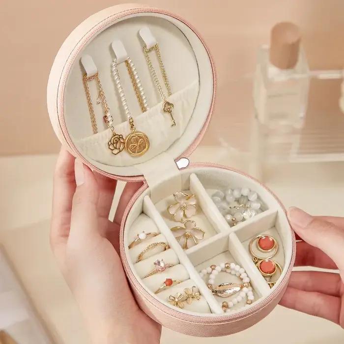 2025 boîte à bijoux ronde Portable colliers boucles d'oreilles bagues organisateur