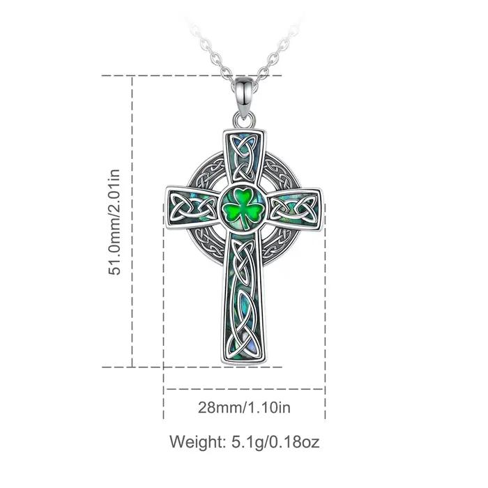 Eudora 925 argent Sterling croix celtique collier coquille d'ormeau trèfle à quatre feuilles pendentif bijoux religieux cadeau pour femme hommes