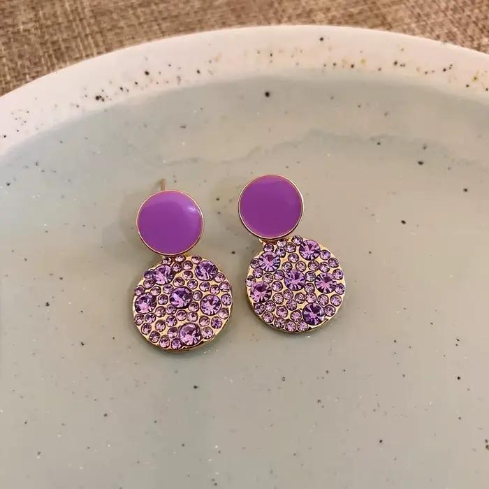 Boucles d'oreilles à clous en strass violet pour femmes, boucles d'oreilles en perles d'imitation ex