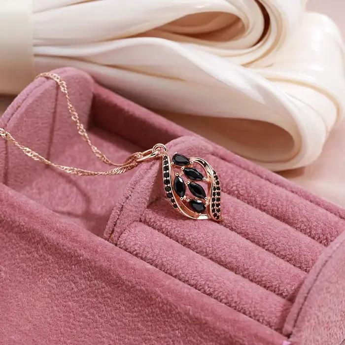 SYOUJYO – collier avec pendentif pavé en Zircon naturel noir pour femmes
