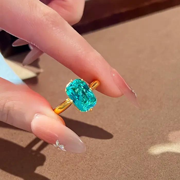 Bague rétro pour femme en diamant Paraiba, taille fleur de glace, ensemble de bijoux de fiançailles
