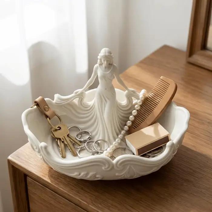 Plateau de rangement élégant pour bijoux, plateau de bureau simple en forme de statue, plateau de décoration pour entrée, plateau de bureau à domicile