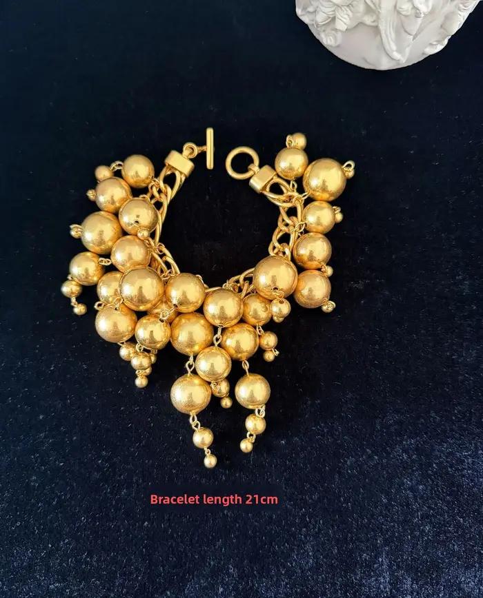 Collier, bracelet et bague rétro en laiton doré mat