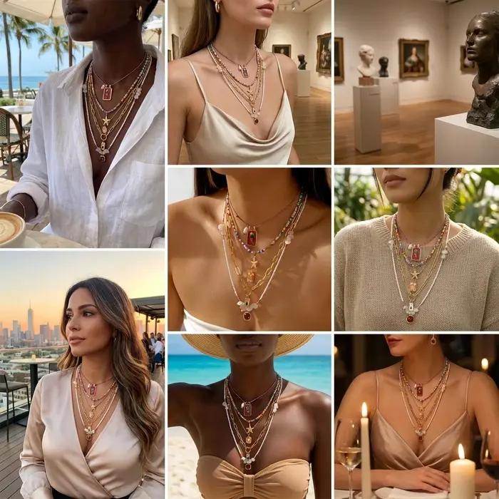 Lot de 5 Colliers Superposés Bohèmes pour Femme