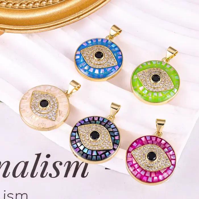 Juya Breloques Hamsa Fatima et Œil Turc Grec en émail coloré plaqué or 18 carats pour la fabrication de bijoux