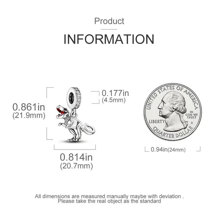 Dinosaure 925 argent balancent breloque idéal pour Bracelet pendentif bricolage pour femme bijoux de mode