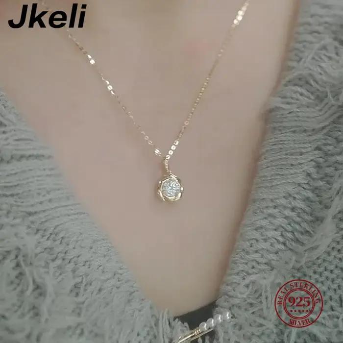 Jkeli – collier en argent Sterling 925 plaqué or 14 carats, fleur en Zircon brillant pour femmes et