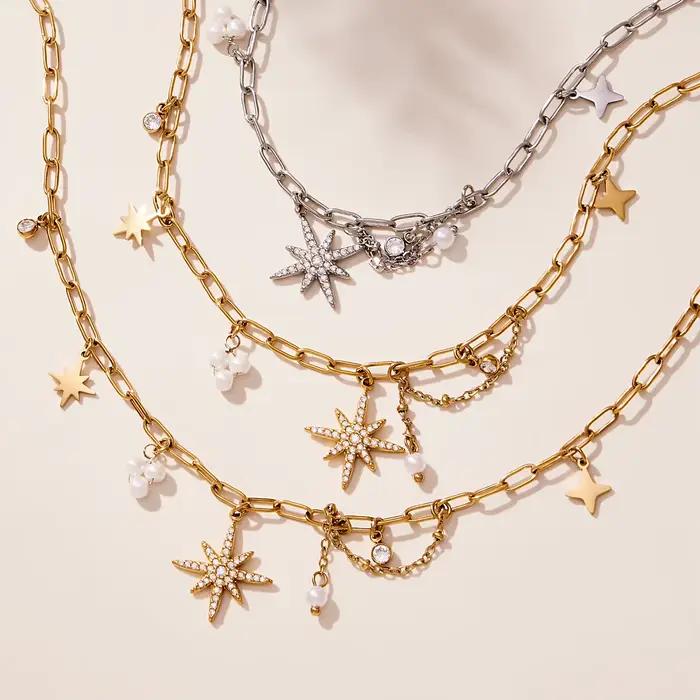 Liora – colliers à breloques étoile en zircone cubique pour femmes, chaîne en acier inoxydable, ras du cou, bijoux de Banquet et de mariage