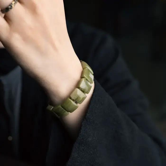 Bracelet de Péridot et Corail Naturel Géométrique pour Hommes et Femmes Protection et Bonne Fortune Occasion Spéciale