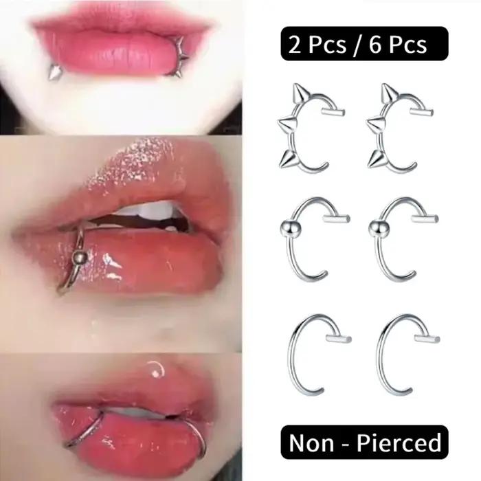 Lot de 2/6 faux piercings en acier inoxydable : anneaux de lèvre