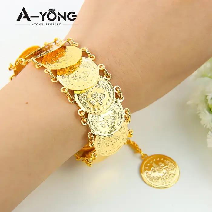 Bracelet de pièces de monnaie kurde plaqué or 21 carats
