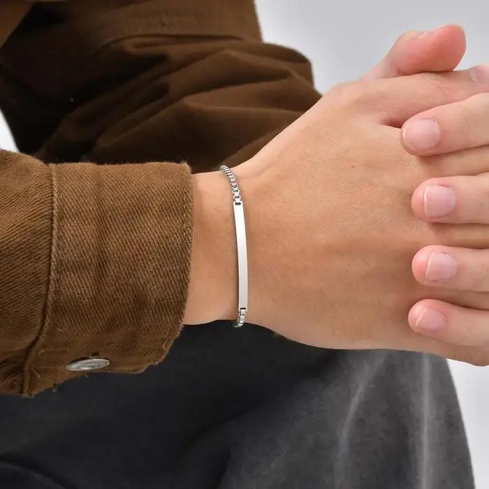 Bracelet chaîne à barre vierge en acier inoxydable, couleur argent, ensemble de Bracelets de Couple