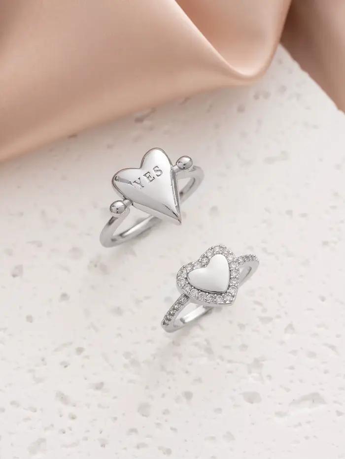 2 pièces simples et créatives 360 ° Bague rotative Love YES/NO Letter pour femmes, bijoux quotidie