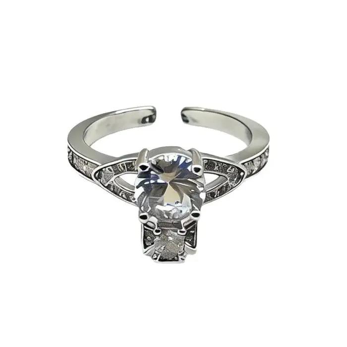 Bague Ouverte Ajustable Élégante Design Planète Entièrement Sertie de Zirconium Saturne