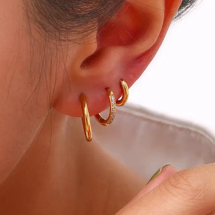 E.B.belle 10mm 12mm 14mm 16mm bases petit cerceau boucle d'oreille Huggies boucles d'oreilles pour fille femmes plaqué