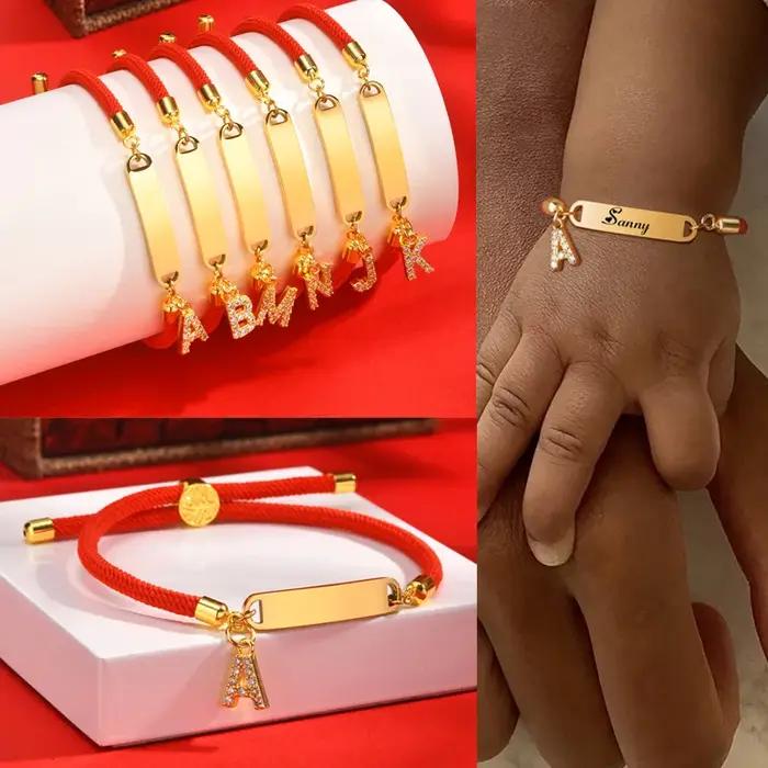Bracelet personnalisé réglable avec lettre initiale et nom pour petite fille et garçon