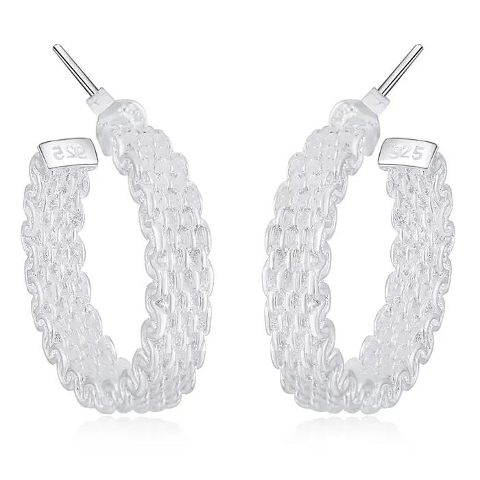 Boucles d'oreilles en argent Sterling 925, boucles d'oreilles en maille à la mode, cadeaux de bijoux pour les fêtes pour femmes