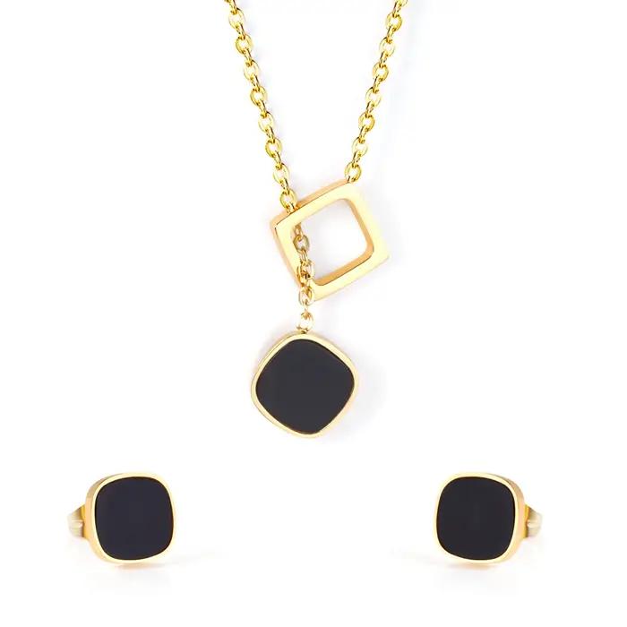 Ensemble de Bijoux Vintage en Acier Inoxydable pour Femme Collier Boucles d'Oreilles Coquillage Document Noir Géométrie Dorée Mode Occasions Spéciales