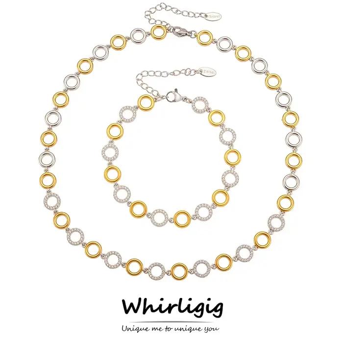 Bracelet de collier de chaîne à maillons circulaires bicolores pour femmes