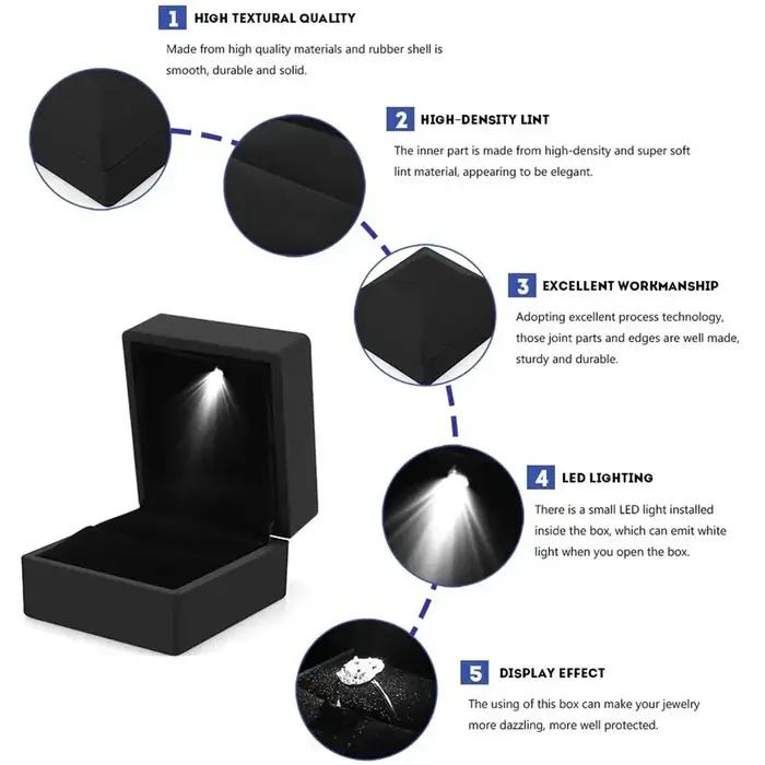 Boîte à bijoux en diamant avec lumière LED pour collection de bijoux, mariage, fiançailles, anniversaire, Saint Valentin, luxe, protection, rangement élégant