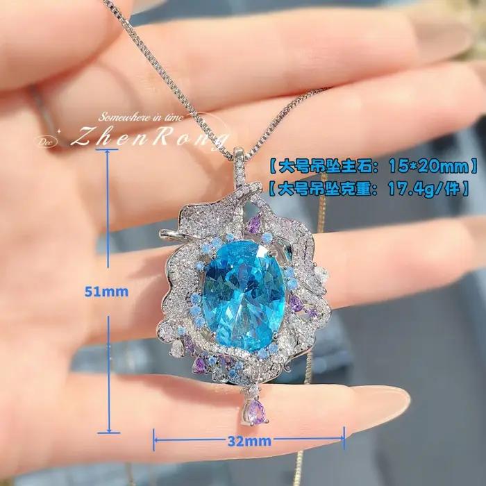 Pendentif Diamant Bleu Marine Exquis - Serti de Diamants à Gros Carats - Collier Tupa