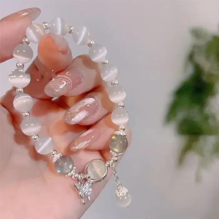 Opale originale bleu mer trésor clair de lune cristal Bracelet léger luxe élastique