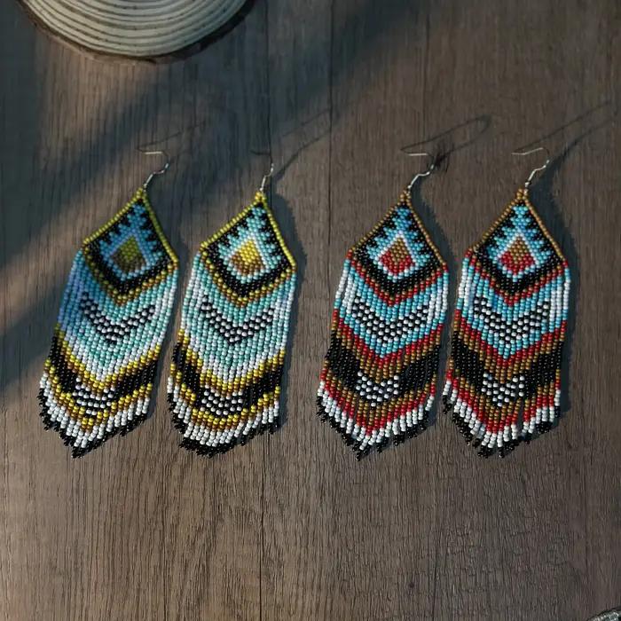 Boucles d'oreilles à pampilles géométriques style bohème en verre pour femmes occasions spéciales et quotidienne